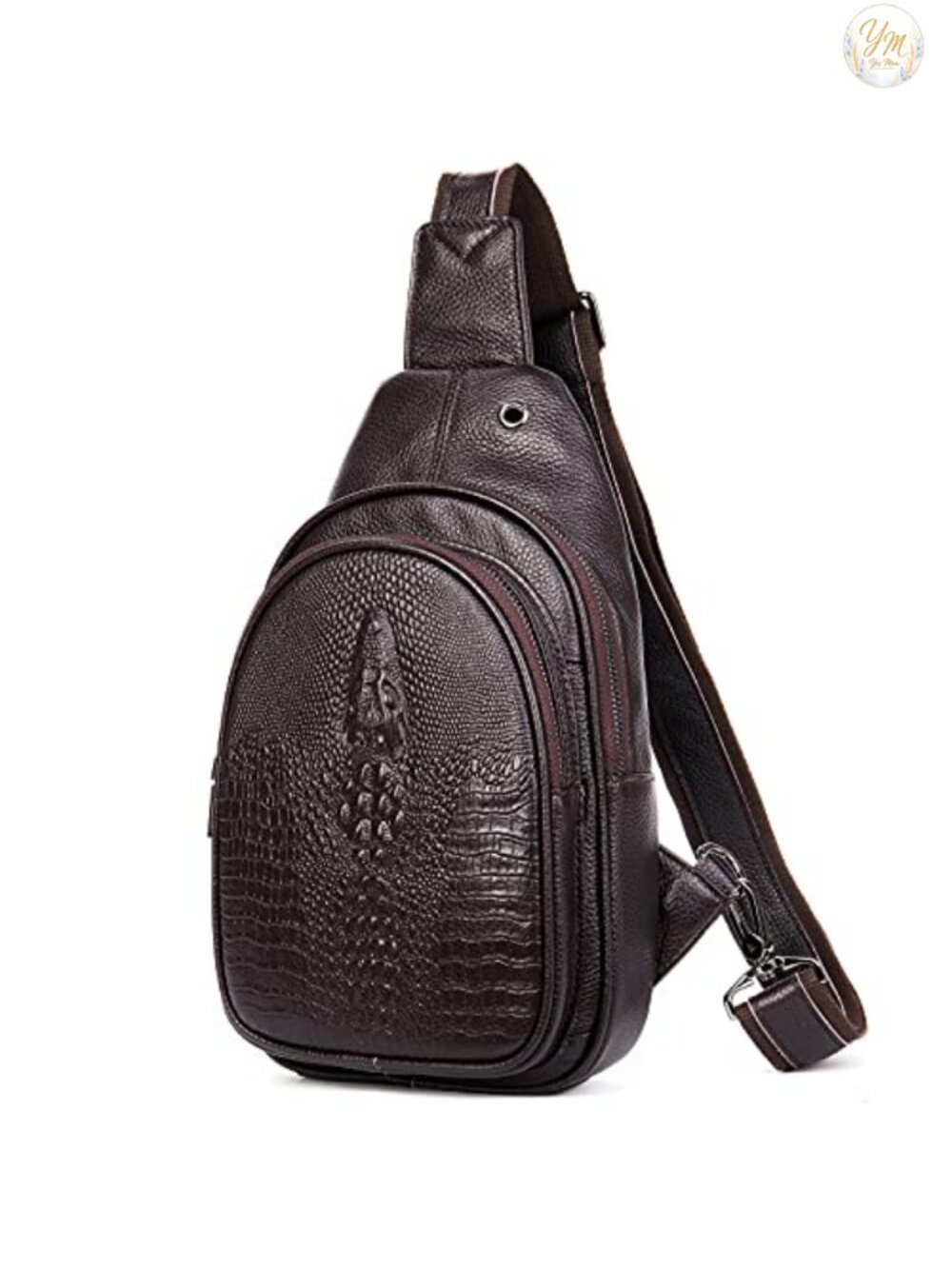 Crocodile Leather Sling Bag with 3 Zipper Crossbody Shoulder Bag